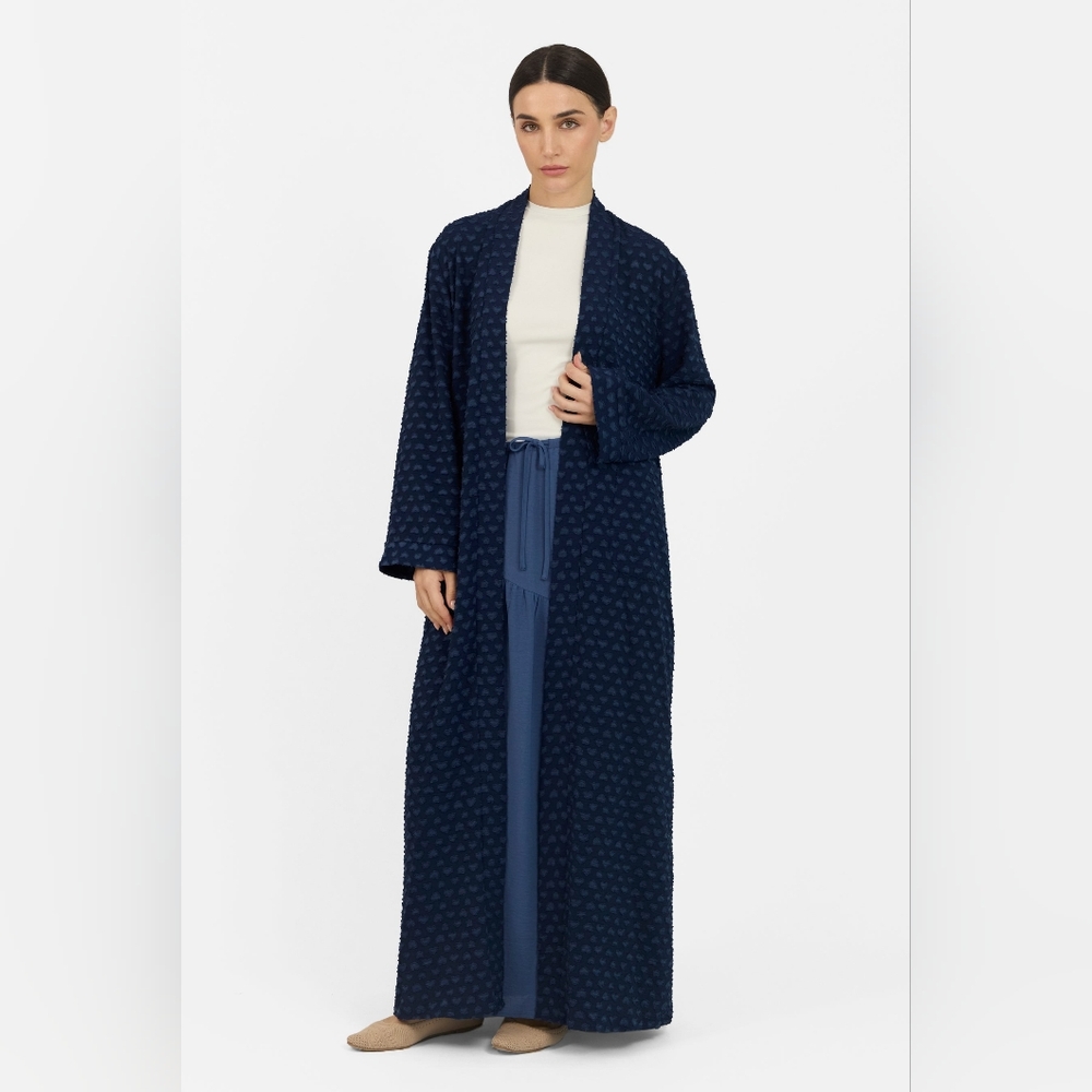 Textured Hearts Royal Blue Abaya Set with Matching Skirt
